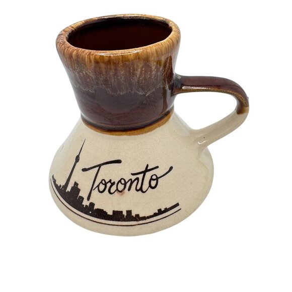 Toronto Ceramic Pottery Mug City Skyline Spill-Proof Handle Brown Beige Vtg - Picture 1 of 8